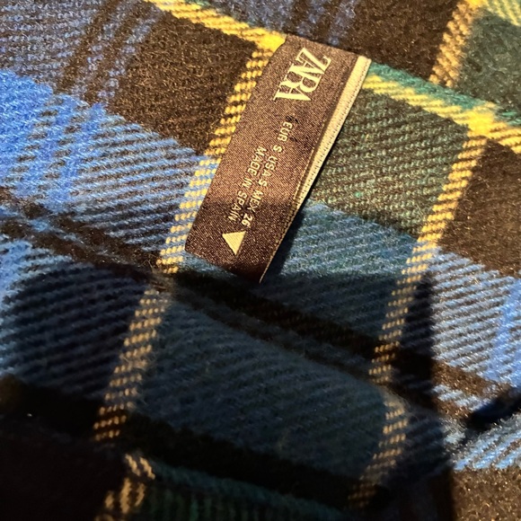 NWOT Zara Plaid Flannel Button Down Wool Blend in Blue Green Size Small - Picture 3 of 6